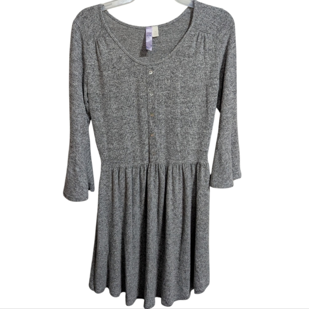Alya Mini Dress women's Sz Medium Gray Bell Sleeve soft W-433